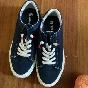 Sperry Navy Canvas Low-Top Sneakers with White Accents